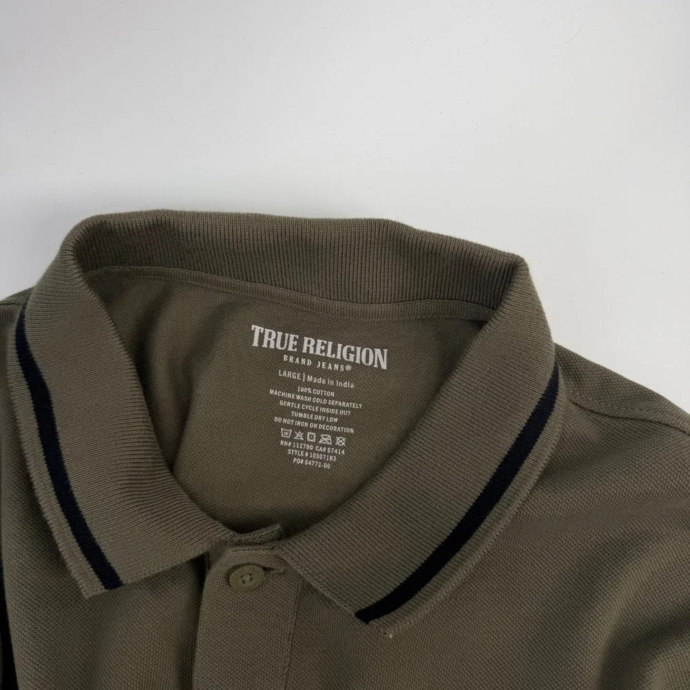 True Religion Crafted With Pride Polo Shirt Men's Large Olive Green Logo Graphic